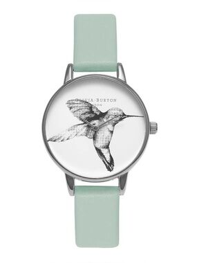**NWOT Anthropologie Olivia Burton Animal Motif Mint & Silver Hummingbird Watch